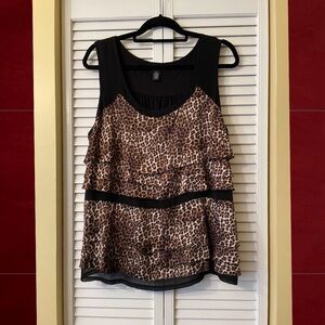 Alfani sleeveless ruffled layered animal print top